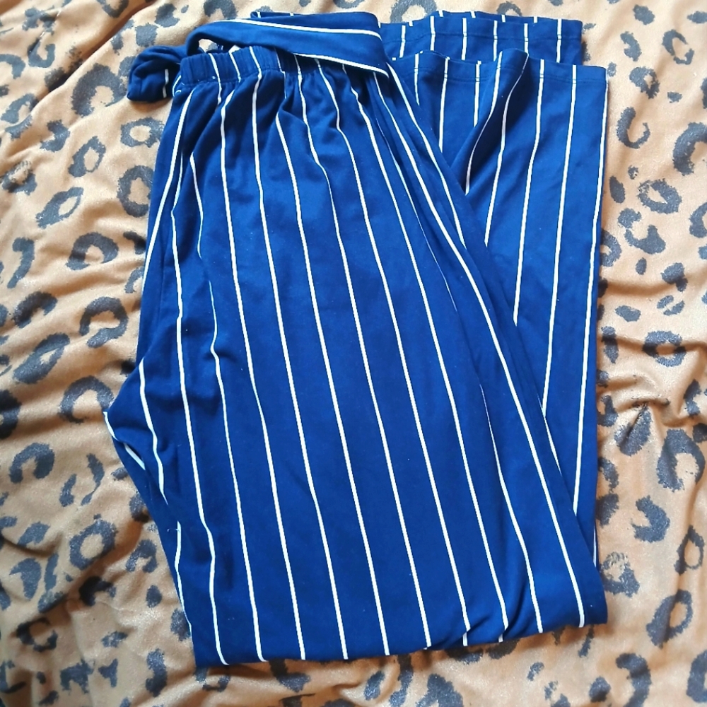 Maxine Nichols Navy Blue Striped Wide-Leg Pants